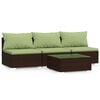 vidaXL 4 pcs conjunto lounge jardim c/ almofad&otilde;es vime PE castanho