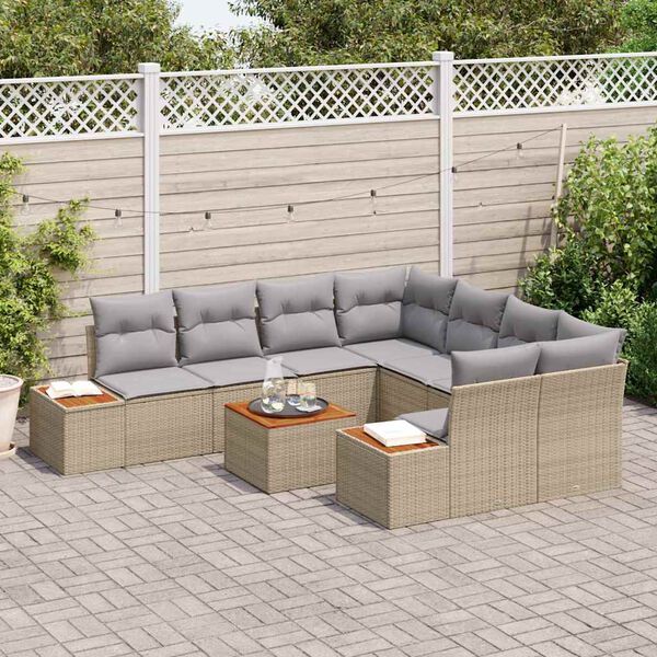 vidaXL Conjunto de Sofá de Jardim 9 pcs Bege Rattan Sintético