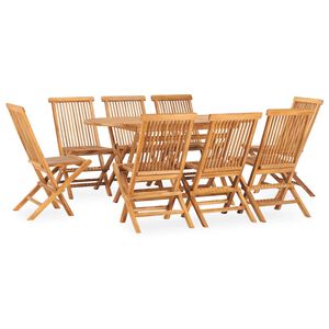 vidaXL 9 pcs conjunto jantar dobr&aacute;vel p/ exterior madeira teca maci&ccedil;a