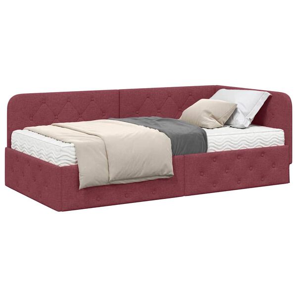 vidaXL Estrutura de Cama de Canto Vinho Vermelho 90 x 200 cm tecido