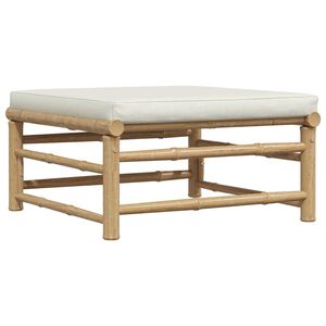 vidaXL Apoio de p&eacute;s para jardim com almofad&atilde;o branco nata bambu