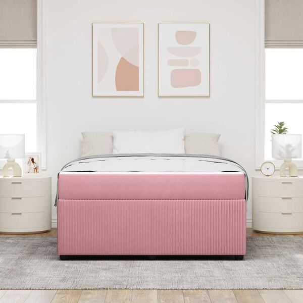 vidaXL Estrutura da Cama com colch&atilde;o Rosa 140 x 200 cm tecido
