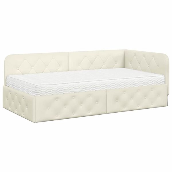 vidaXL Estrutura de Cama de Canto com colch&atilde;o Creme 90 x 200 cm Veludo