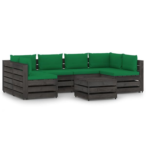 vidaXL 7 pcs conj. lounge jardim + almofad&otilde;es madeira impreg. cinzento