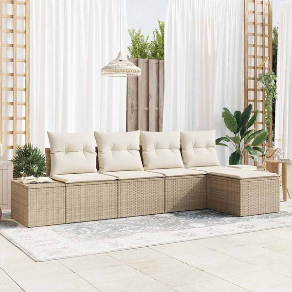 vidaXL Conjunto de Sofá de Jardim com almofada 5 pcs Bege vime PE
