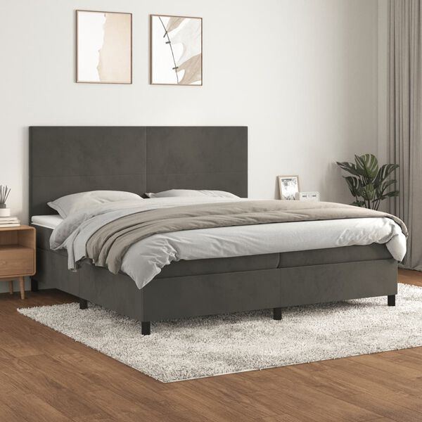 vidaXL Cama com molas/colch&atilde;o 200x200 cm veludo cinzento-escuro