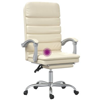 vidaXL Cadeira escritório massagens reclinável couro artificial creme