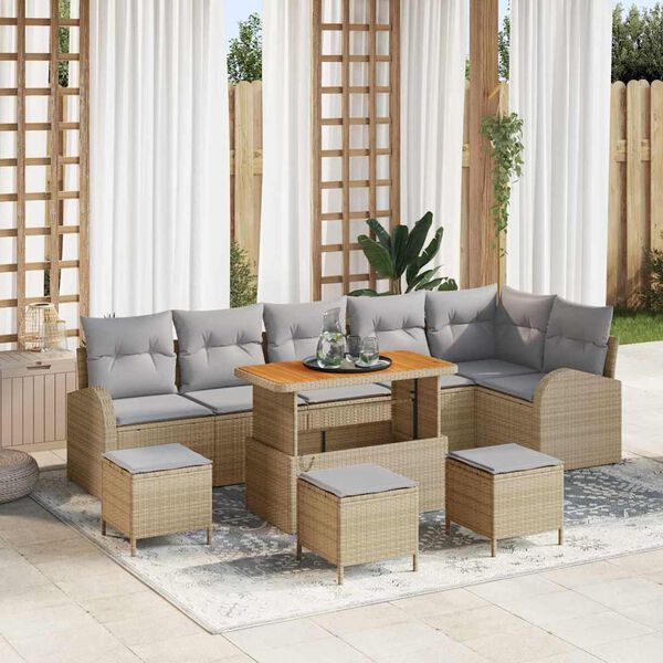 vidaXL Conjunto de Sof&aacute; de Jardim 10 pcs Bege e Cinza Claro