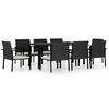 vidaXL 9 pcs conjunto de jantar para jardim vime PE preto