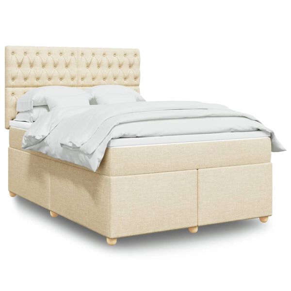 vidaXL Cama com molas/colch&atilde;o 140x190 cm tecido cor creme
