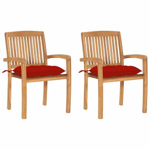 vidaXL Cadeiras de jardim c/ almofad&otilde;es vermelhos 2 pcs teca maci&ccedil;a