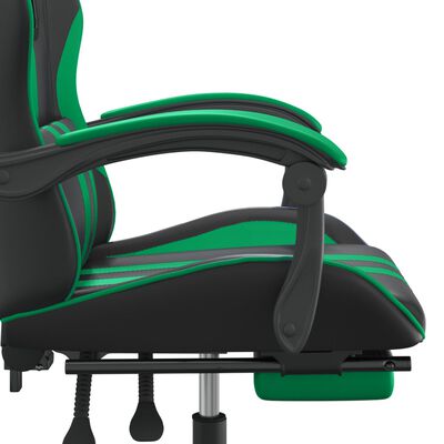 vidaXL Cadeira gaming c/ apoio pés couro artificial preto e verde