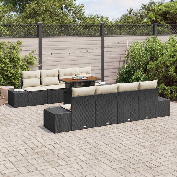 vidaXL Conjunto de Sofá de Jardim 9 pcs Preto Rattan Sintético