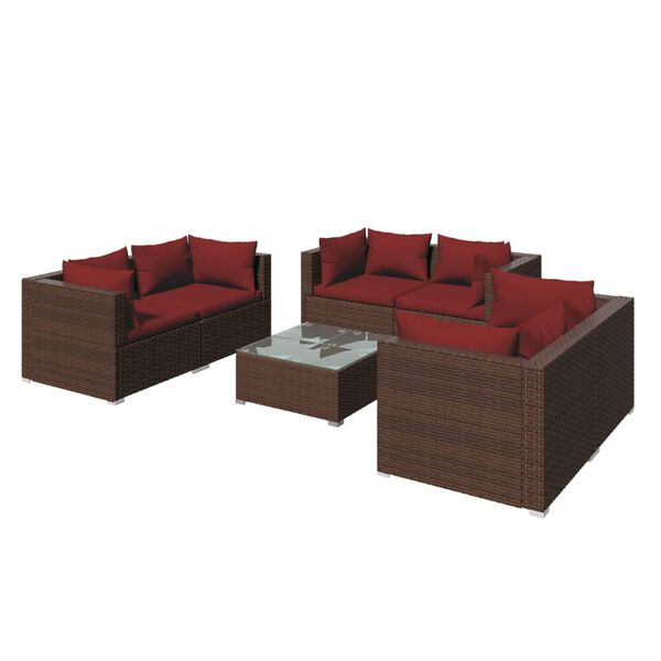vidaXL 7 pcs conjunto lounge jardim c/ almofad&otilde;es vime PE castanho