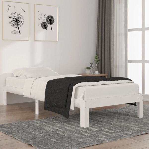 vidaXL Estrutura de cama 90x200 cm pinho maci&ccedil;o branco