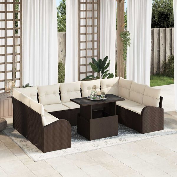 vidaXL Conjunto de Sof&aacute; de Jardim 10 pcs Castanho Rattan Sint&eacute;tico
