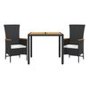 vidaXL 3 pcs conjunto de jantar p/ jardim c/ almofad&otilde;es vime PE preto