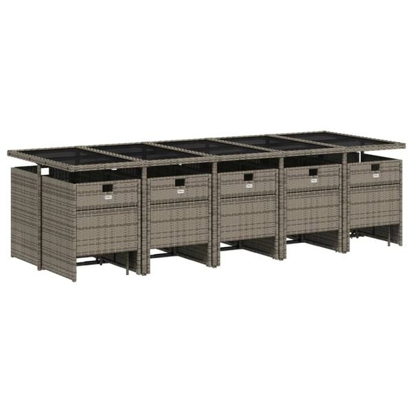 vidaXL 15 pcs conjunto jantar p/ jardim c/ almofad&otilde;es vime PE cinzento