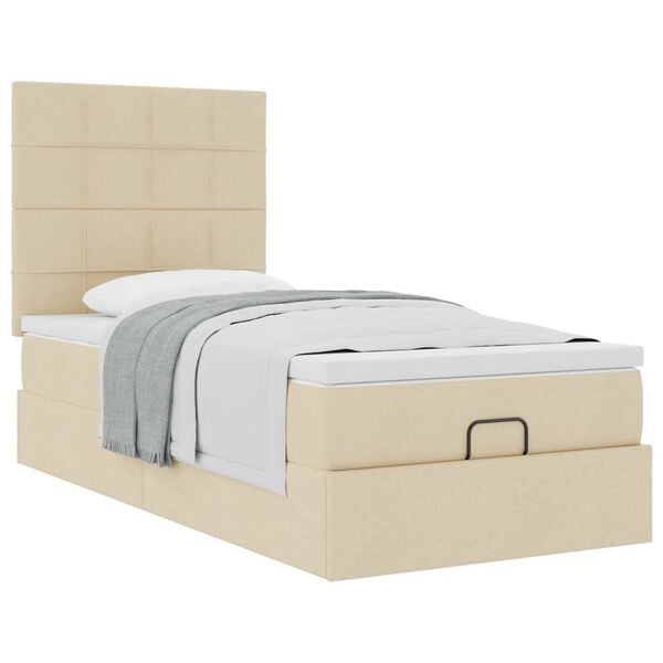 vidaXL Cama otomana com colch&atilde;o 100x200 cm tecido creme