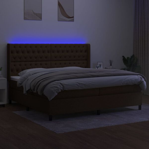 vidaXL Cama box spring c/ colch&atilde;o/LED 200x200cm tecido castanho-escuro