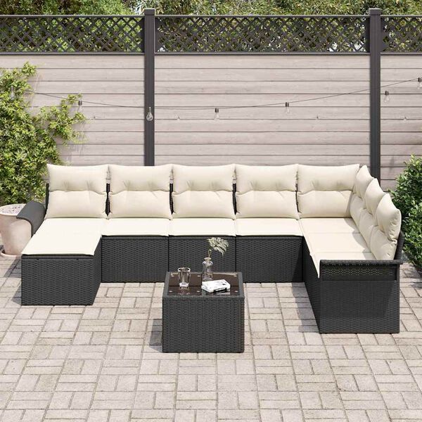 vidaXL Conjunto de Sof&aacute; de Jardim 9 pcs Castanho Rattan Sint&eacute;tico