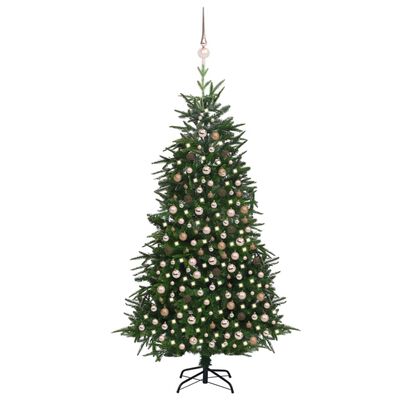 vidaXL Árvore Natal artificial c/ luzes LED e bolas 210cm PVC&PE verde