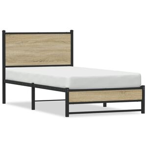 vidaXL Estrutura de cama sem colch&atilde;o 90x200 cm metal carvalho sonoma