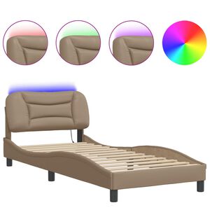 vidaXL Estrutura de cama com LED sem colch&atilde;o Hvar 90x190 cm cappuccino