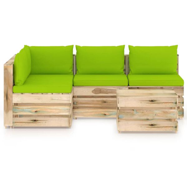 vidaXL 5 pcs conj. lounge jardim c/ almofad&otilde;es madeira impreg. verde