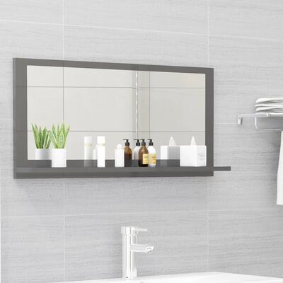 vidaXL Espelho de casa de banho derivados de madeira cinza brilhante