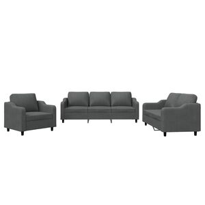 vidaXL 3 pcs conjunto de sof&aacute;s com almofad&otilde;es tecido cinzento-escuro