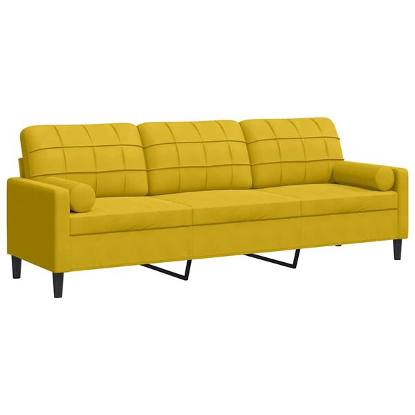 vidaXL Sofá 3 lugares c/ almofadas decorativas 210 cm veludo amarelo