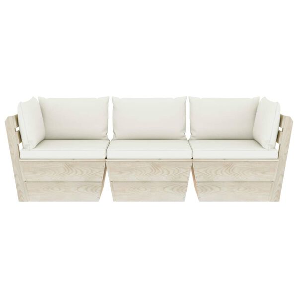 vidaXL Sof&aacute; paletes 3 lugares p/ jardim c/ almofad&otilde;es madeira de abeto