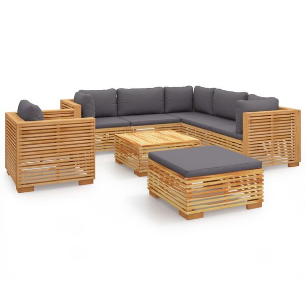 vidaXL 8 pcs conjunto lounge jardim c/ almofad&otilde;es madeira teca maci&ccedil;a