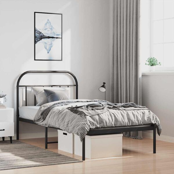 vidaXL Estrutura de cama com cabeceira 100x190 cm metal preto