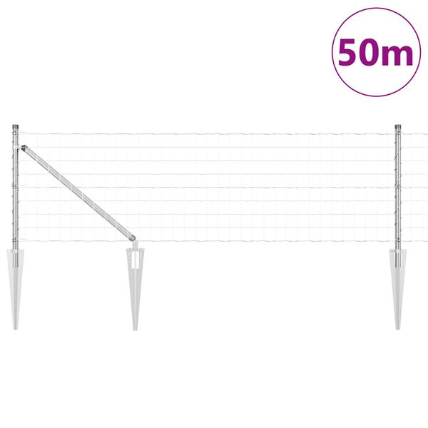 vidaXL Cerca com Poste Prateado 0,6 x 50 m A&ccedil;o