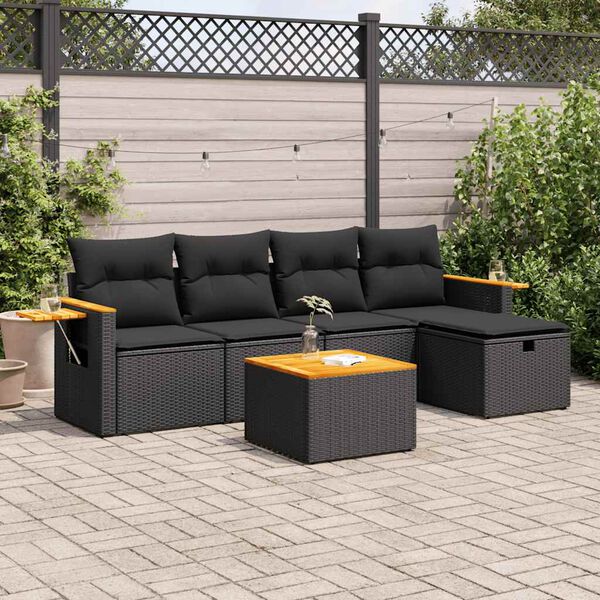 vidaXL 6 pcs conjunto sof&aacute;s de jardim c/ almofad&otilde;es vime PE preto