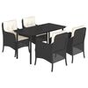 vidaXL 5 pcs conjunto de jantar p/ jardim c/ almofad&otilde;es vime PE preto