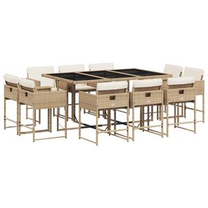 vidaXL 11 pcs conjunto de jantar p/ jardim com almofad&otilde;es vime PE bege