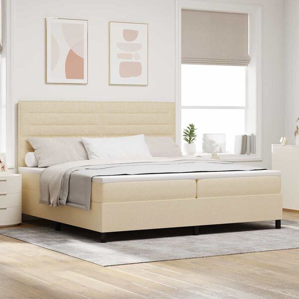 vidaXL Cama Box com colch&atilde;o com cabeceira Creme 200 x 200 cm tecido