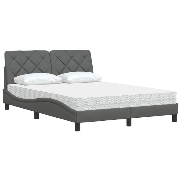 vidaXL Cama com colch&atilde;o 120x200 cm tecido cinzento-escuro