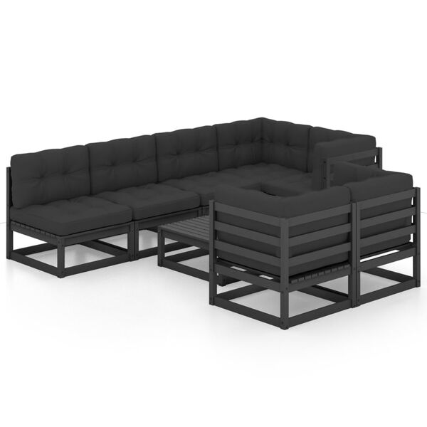 vidaXL 8 pcs conjunto lounge de jardim c/ almofad&otilde;es pinho maci&ccedil;o