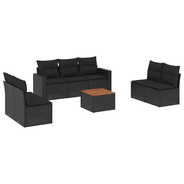 vidaXL 8 pcs conjunto sof&aacute;s de jardim com almofad&otilde;es vime PE preto