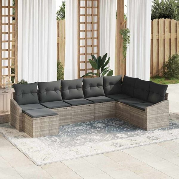 vidaXL Conjunto de Sof&aacute; de Jardim 8 pcs Cinzento-claro vime PE