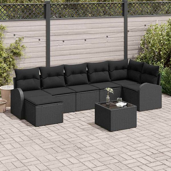 vidaXL Conjunto de Sof&aacute; de Jardim 8 pcs Preto Rattan Sint&eacute;tico