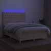 vidaXL Cama box spring c/ colch&atilde;o e LED 140x200 cm tecido cor creme