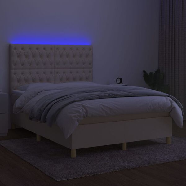vidaXL Cama box spring c/ colch&atilde;o e LED 140x200 cm tecido cor creme
