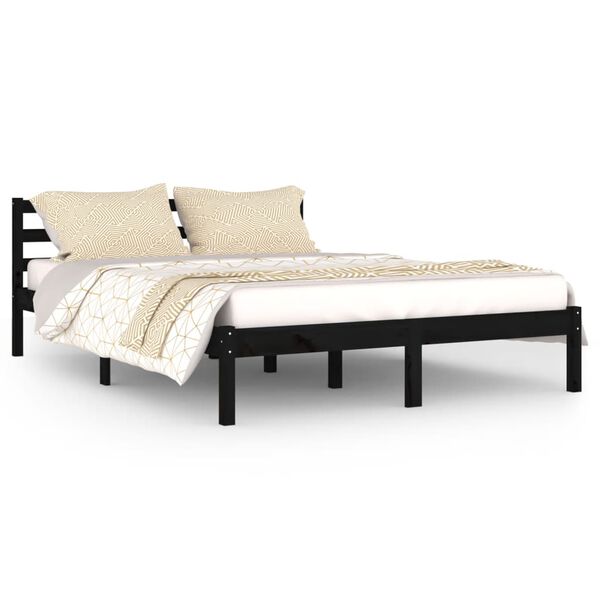 vidaXL Estrutura de cama 140x200 cm pinho maciço preto