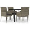 vidaXL 5 pcs conjunto jantar jardim c/ almofad&otilde;es vime PE preto/cinza