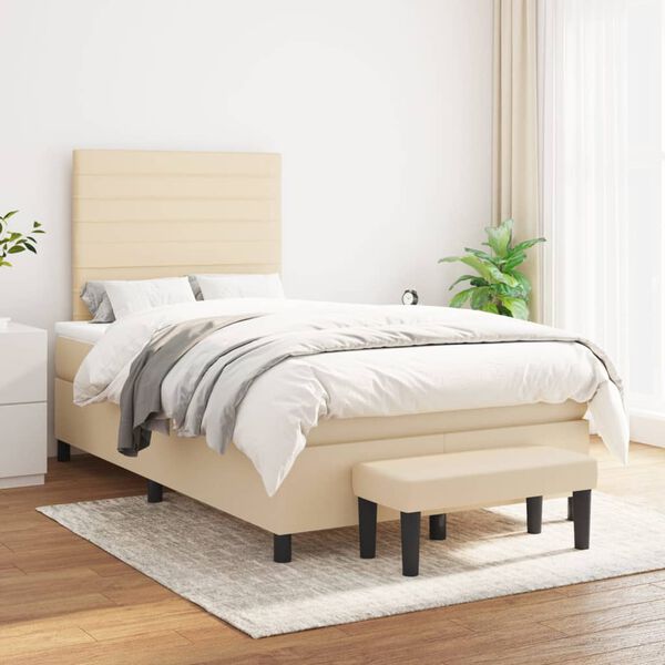 vidaXL Cama boxspring com colch&atilde;o 120x190 cm tecido cor creme